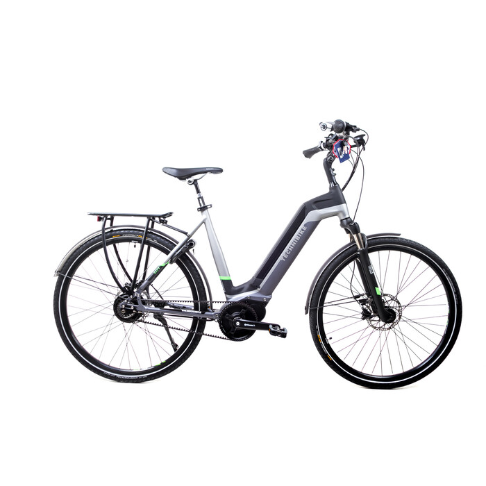 28 Zoll E-Bike TechniBike City Elektro Fahrrad Pedelec Riemen 70Nm Grau Grn Gr.M C-Ware