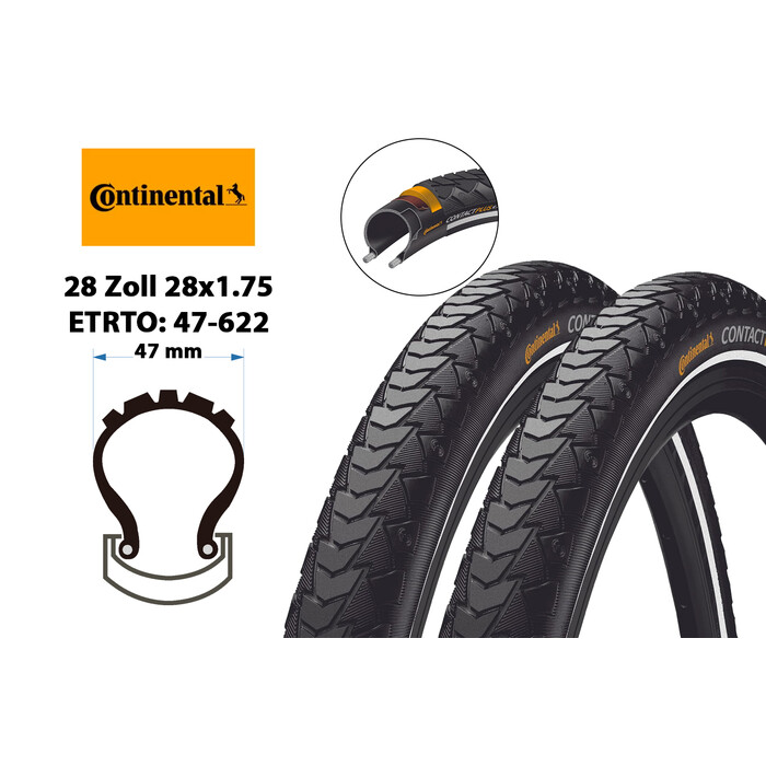 2 Stck 28 Zoll Continental Contact Plus Fahrrad Reifen Mantel Decke Tire 47-622 Reflex