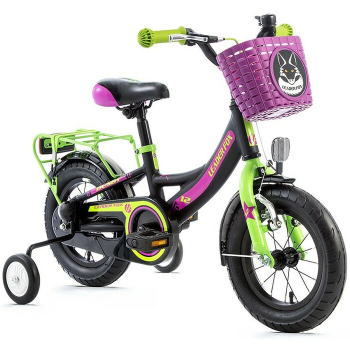12 Zoll leichtes Alu Kinder Fahrrad LEADER FOX Busby Mädchenrad schwarz-grün
