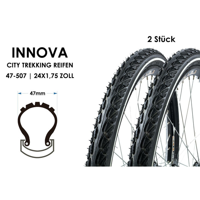 2 Stück 24 Zoll INNOVA 47-507 Fahrrad City Trekking Reifen 24x1.75 tire Weiss Ring