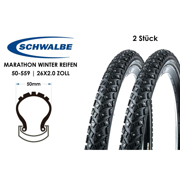 2 Stück 26 Zoll SCHWALBE Marathon Winter Reifen 50-559 Performance 26x2.00 Spikes Reflex RaceGuard