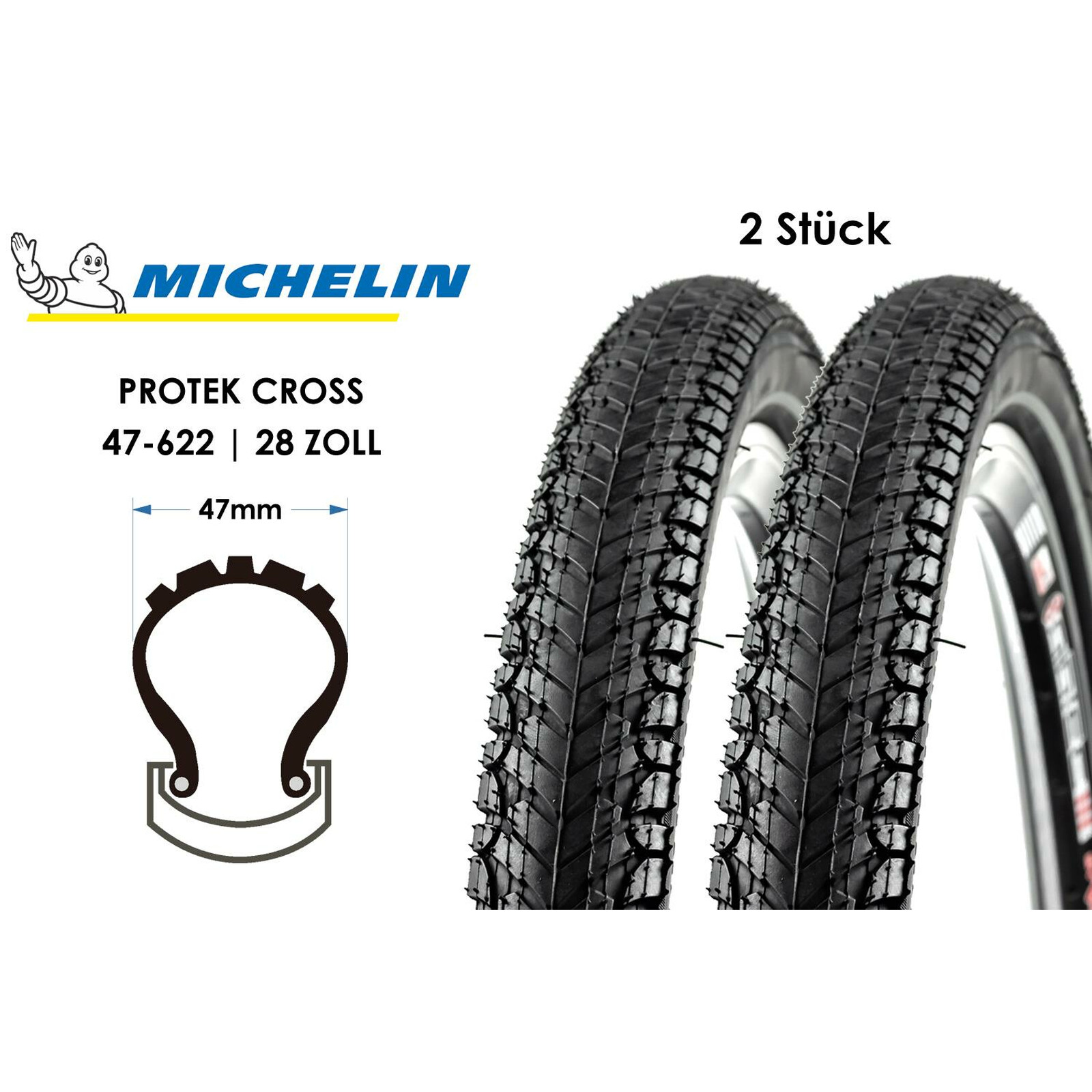 28 Zoll MICHELIN Protek Cross 28x1.75 Fahrrad Reifen 47-622 Reflex Mantel 