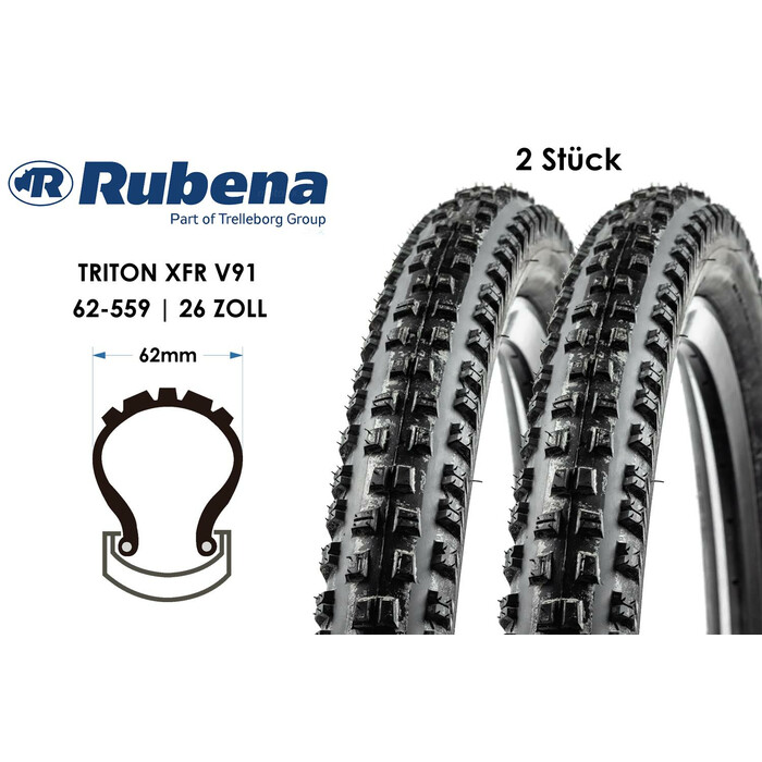 2 Stück 26 Fahrrad RUBENA Triton XFR V91 Racing Pro Falt Reifen 26x2.45 MTB Freeride 62-559 B-Ware