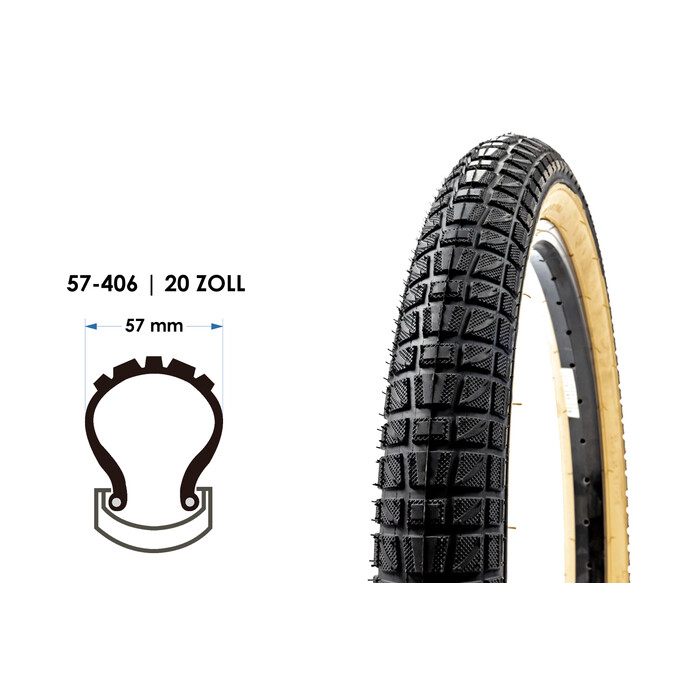 20 Zoll Tires Fahrrad Reifen 20x2.25 BMX Bike Mantel 57-406 schwarz beige