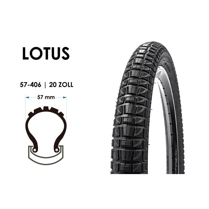 20 Zoll Lotus Fahrrad Reifen 20x2.25 BMX Bike Trekking 57-406