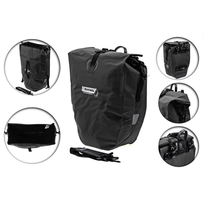 Fahrrad Büchel Gepäckträger Tasche 25.4 L 100% Wasserdicht mit Tragegriff und Schultergur Schwarz