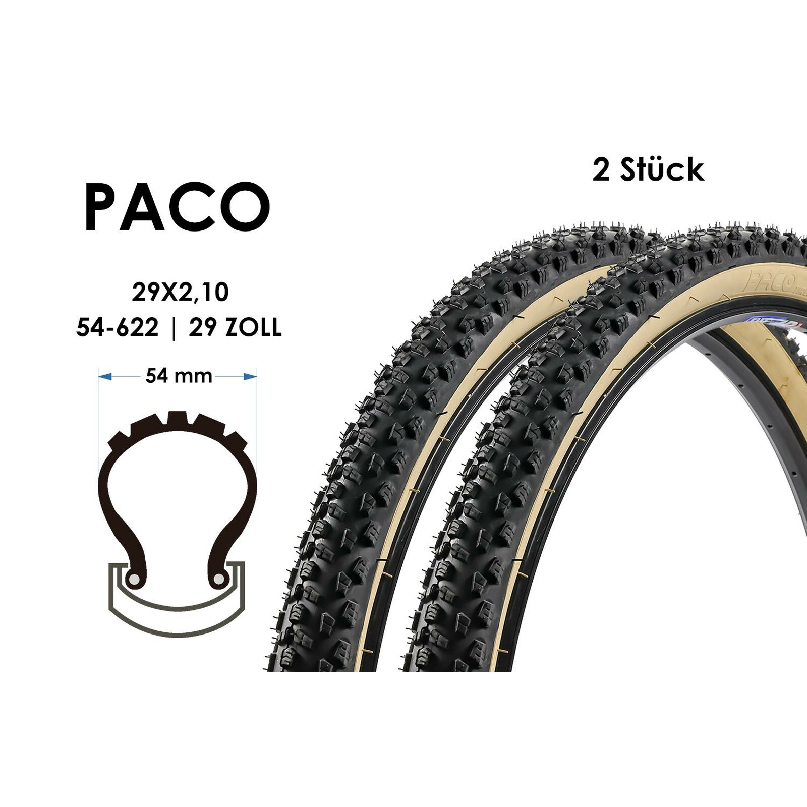 2 Stück 29 Zoll MTB Fahrrad Reifen 29x2.10 PACO Tires Mantel Decke 54, 24,99  €