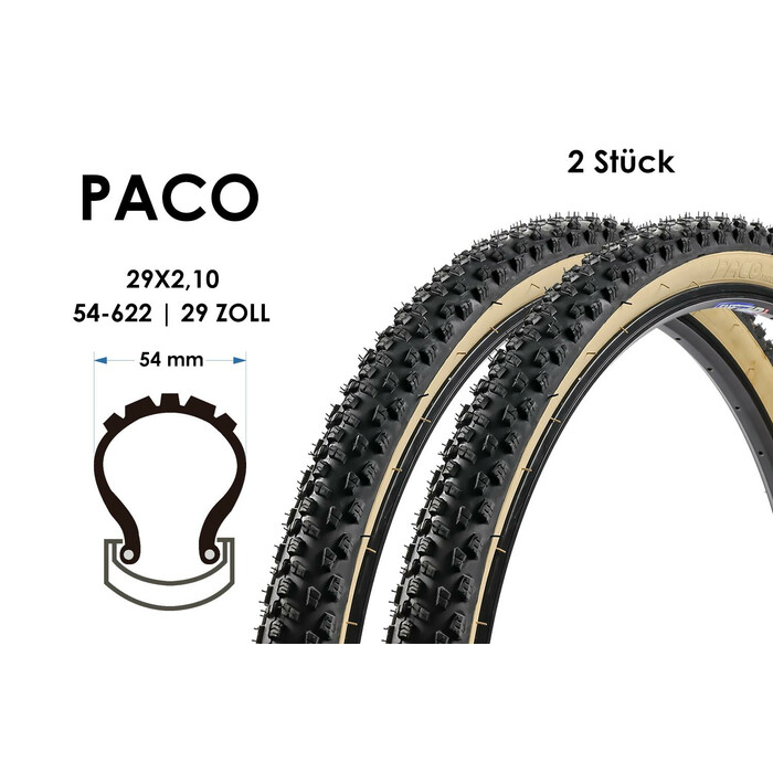 2 Stück 29 Zoll MTB Fahrrad Reifen 29x2.10 PACO Tires Mantel Decke 54-622 Retro