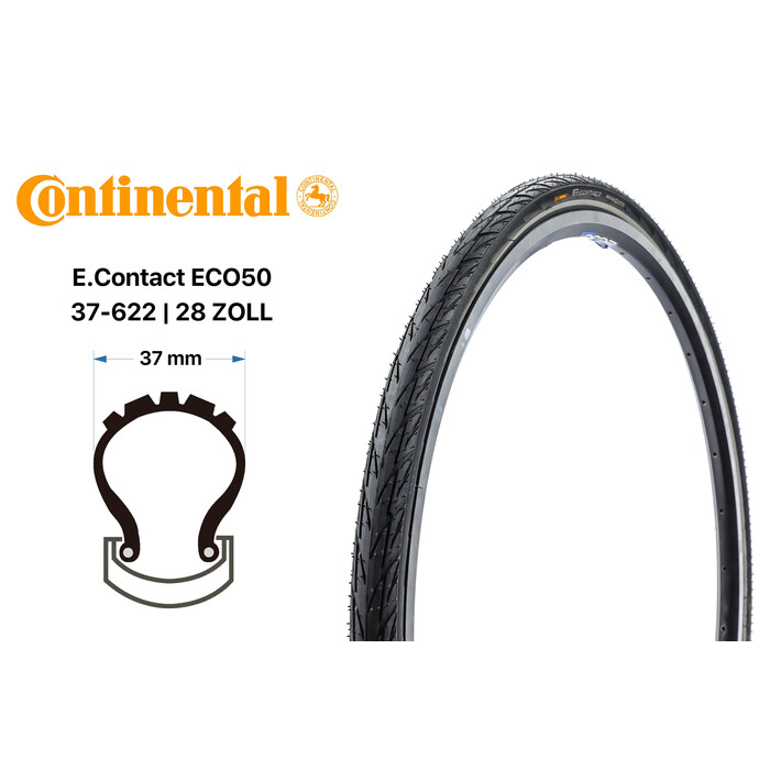 28 Zoll Fahrrad Reifen Continental E.Contact 37-622 ECO50 Breaker REFLEX