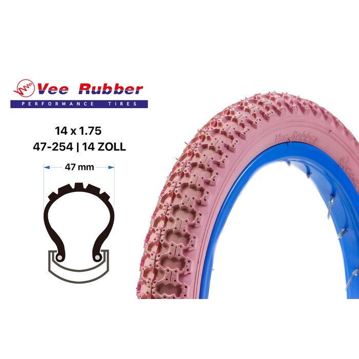 14 Zoll VeeRubber Fahrrad Reifen 14x1.75 Kinderrad Trekking 47-254 Rosa B-Ware