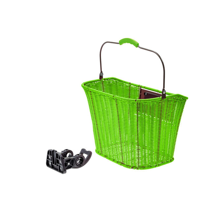 Fahrradkorb Grün Rattan Optik vorn mit grünen Griff Einkaufs Korb abnehmbar