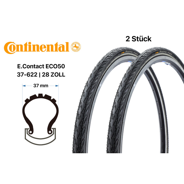2 Stück 28 Zoll Fahrrad Reifen SET Continental E Contact 37-622 ECO 50 Reflexstreifen