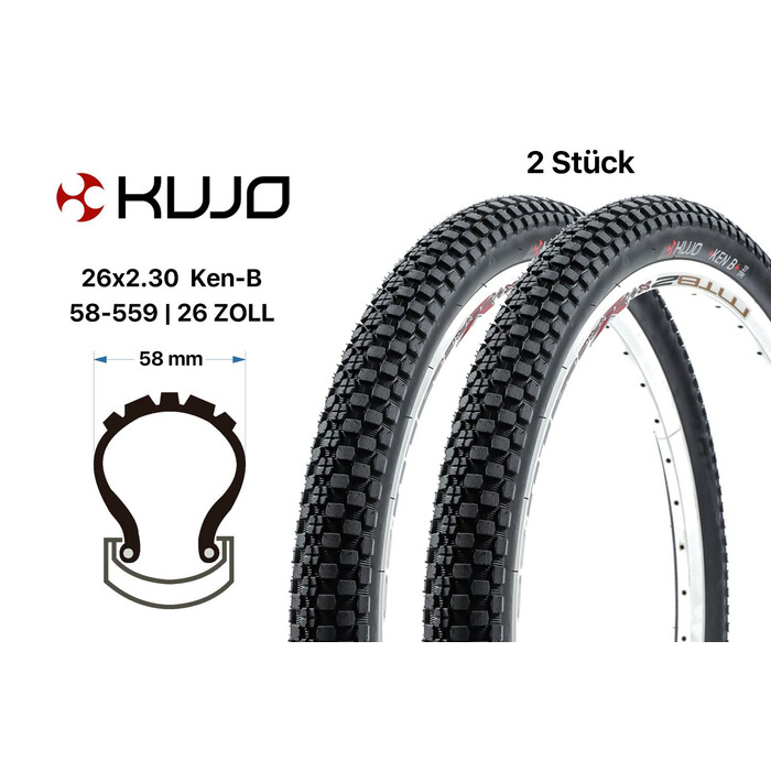 2 Stück 26 Zoll KUJO Reifen SET 26x2.30 MTB Dirt Street Tire 58-559 black