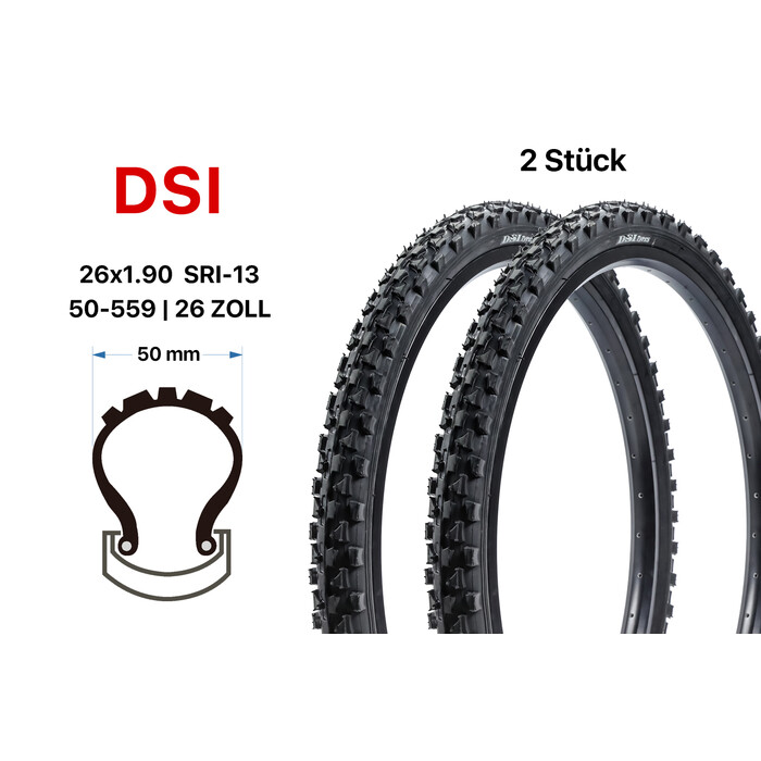 2 Stück 26 Zoll DSI Fahrrad Reifen SET 50-559 Mountain Bike MTB 26x1.90 tire SRI-13 Schwarz