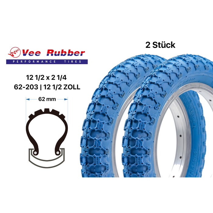 2 Stück 12 Zoll VeeRubber Fahrrad Reifen 12.5x2 1/4 Kinder Hand Wagen Blau old stock B-Ware
