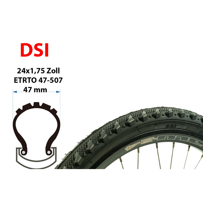 24 Zoll Fahrrad Reifen MTB Faltreifen 24x1.75  ETRTO 47-507 folding tire schwarz