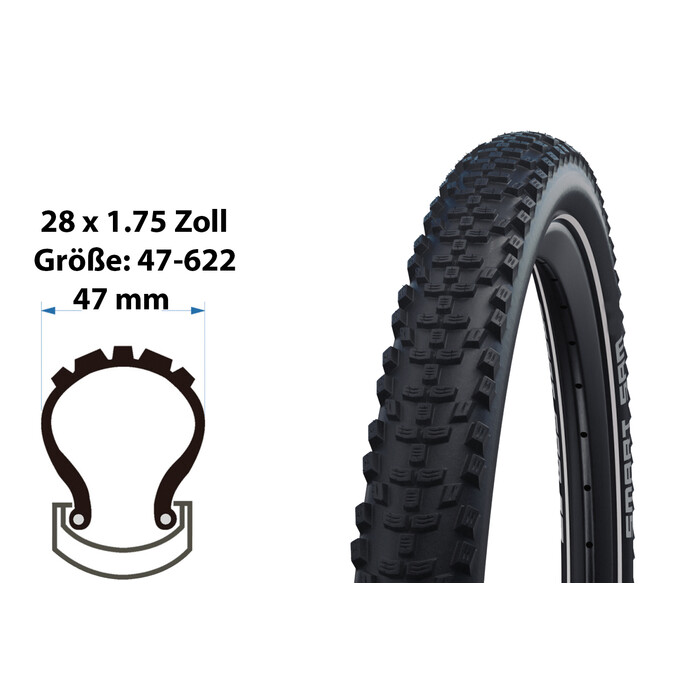 28 Zoll Schwalbe Smart Sam Fahrrad Reifen 47-622 Active Line 28x1.75 Reflex tire