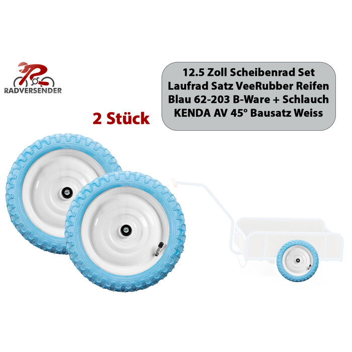 2 Stck 12.5 Zoll Scheibenrad Set Handwagen DDR Lilliput Reifen 62-203 wei blau