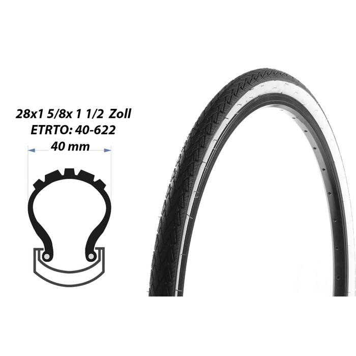 28 Zoll Fahrrad Reifen 28x1 5/8x1 1/2 City Bike 40-622 Mantel Decke Weiswand tire