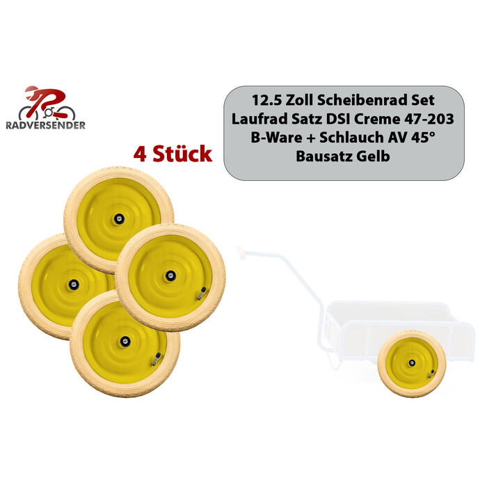 4 Stck 12.5 Zoll Scheibenrder Handwagen Wippchen Roller VEB Felgen 47-203 gelb