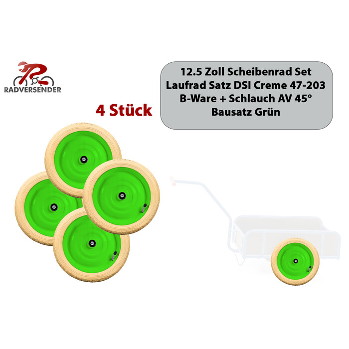 4 Stck 12.5 Zoll Scheibenrder Handwagen Roller Reifen VEB DDR 47-203 grn