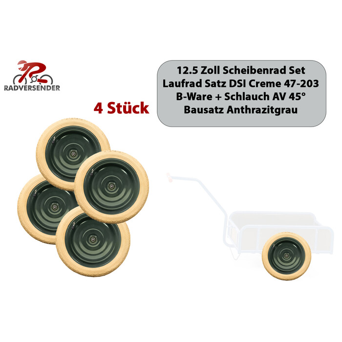 4 Stck 12.5 Zoll Scheibenrder Handwagen Roller Reifen VEB 47-203 Schlauch grau
