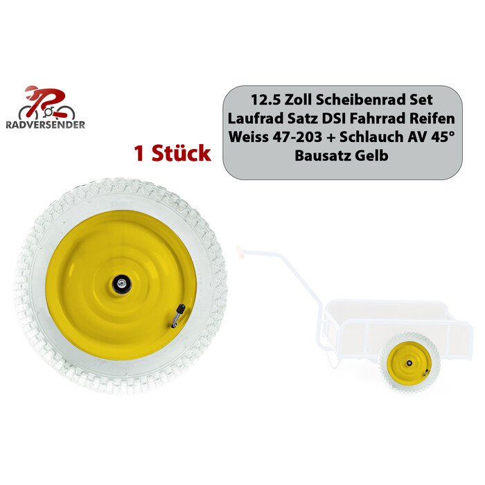 12.5 Zoll Scheibenrad Felge 12.5x2.25 Handwagen Reifen 62-203 Schlauch AV 45 gelb weiss