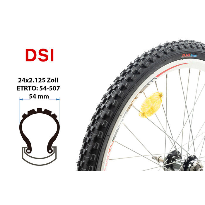 24 Zoll DSI Fahrrad Reifen 24x2.125 MTB Mountain City Jugend Bike 54-507 Schwarz