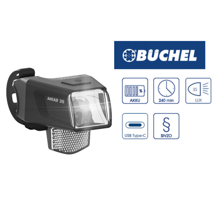 A HEAD Fahrrad Scheinwerfer LED Akku Batterie Lampe Bchel 35 Lux mit USB Lader