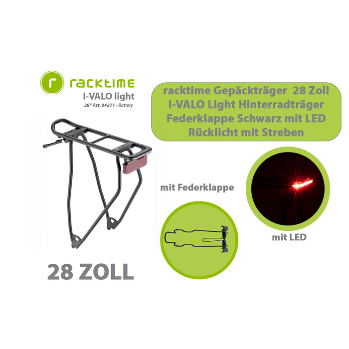 28 Zoll Racktime Fahrrad Gepcktrger I-VALO Light Federklappe mit LED Rcklicht