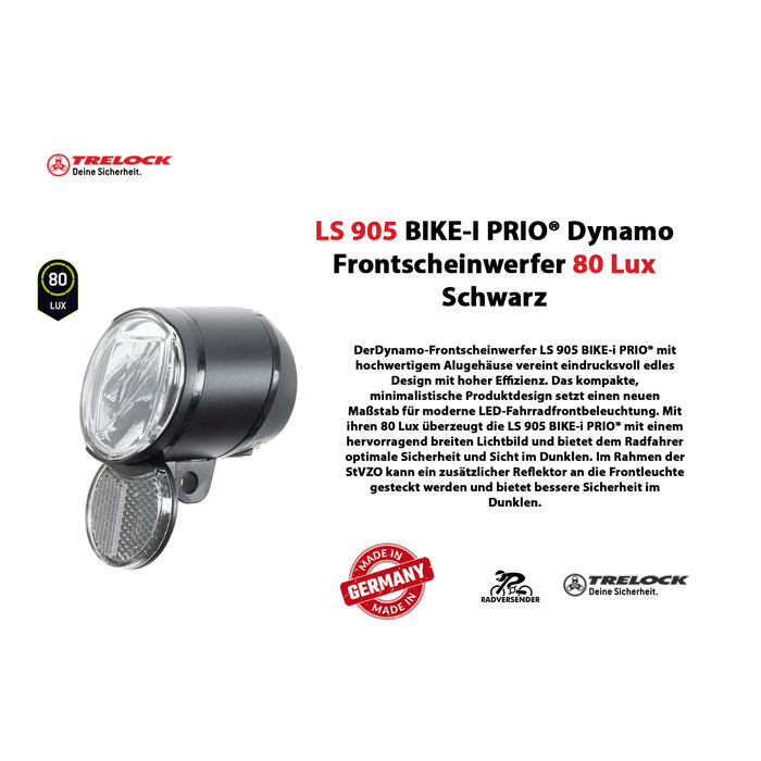 Fahrrad Scheinwerfer Lampe Trelock LS 905 BIKE-I PRIO Dynamo 80 Lux Schwarz