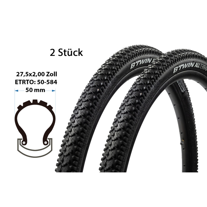 2 Stck 27.5 Zoll Fahrrad Reifen 50-584 Mantel Decke MTB 27.5x2.00 tire schwarz