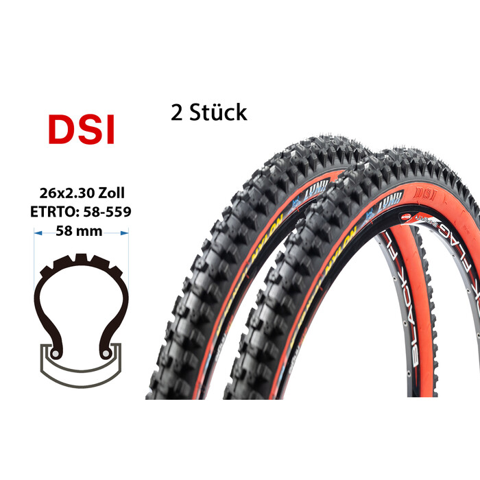2 Stck 26 Zoll Fahrrad Reifen 58-559 MTB 26x2.3 Dirt Mantel Decke schwarz braun