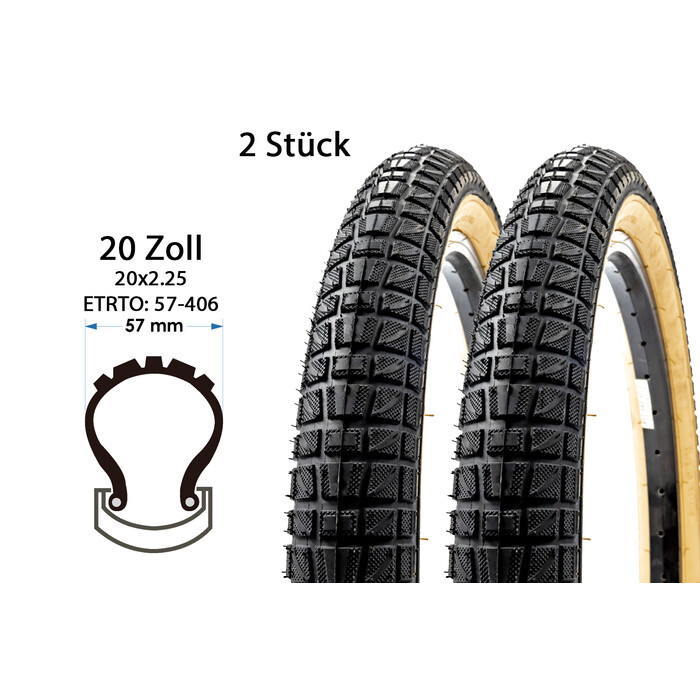 2 Stck 20 Zoll Tires Fahrrad Reifen 20x2.25 BMX Bike Mantel 57-406 schwarz beige