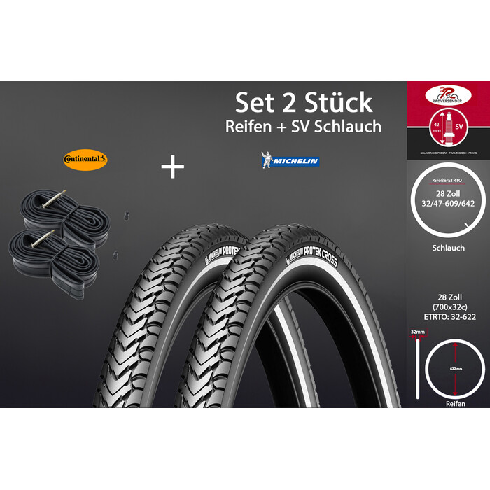 2 Stck Michelin Cross Fahrrad Reifen SET Pannenschutz 32-622 Continental Schlauch SV