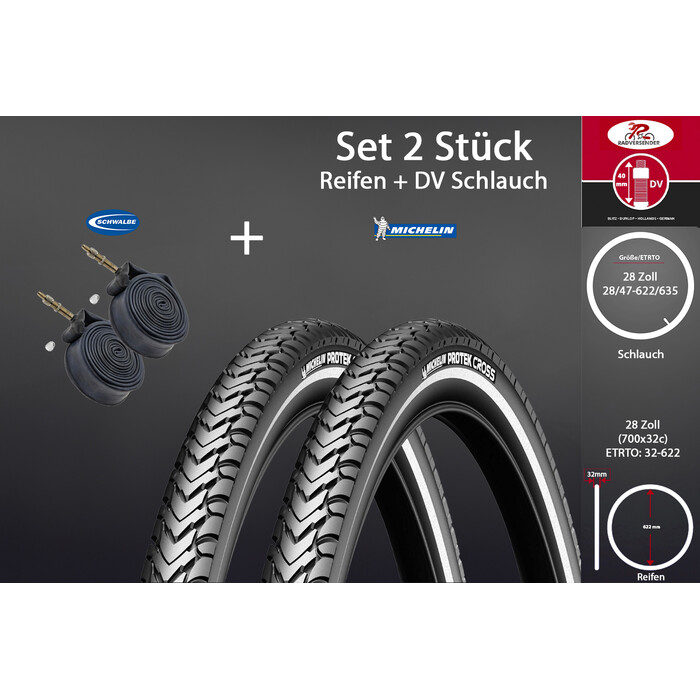 2 Stck 28 Zoll Fahrrad Michelin Reifen Set 32-622  mit Schwalbe Schlauch DV
