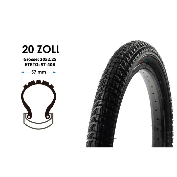 20 Zoll Fahrrad Reifen 20x2.25 BMX Bike Mantel 57-406 Decke tire schwarz