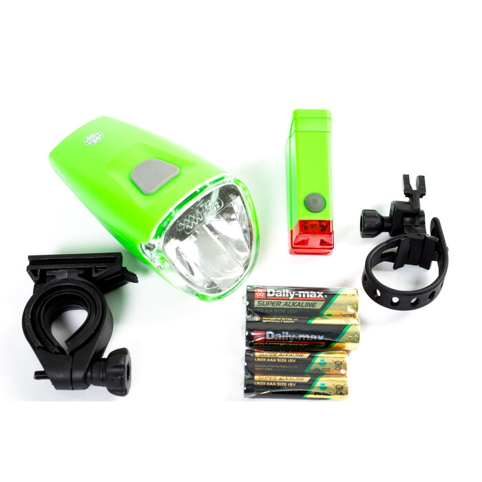 Büchel LED Batterie Fahrrad Leuchten Set Tri Lux 40 Lux Licht Beleuchtung grün
