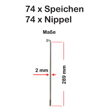 74 Stck Speichen 289mm Spokes silber NIROSTA 2mm inkl....