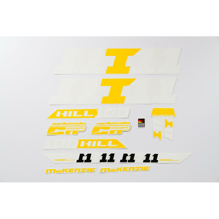 Fahrrad DEKOR Satz Aufkleber Rahmen frame Decal Sticker MC KENZIE Label weiß gelb