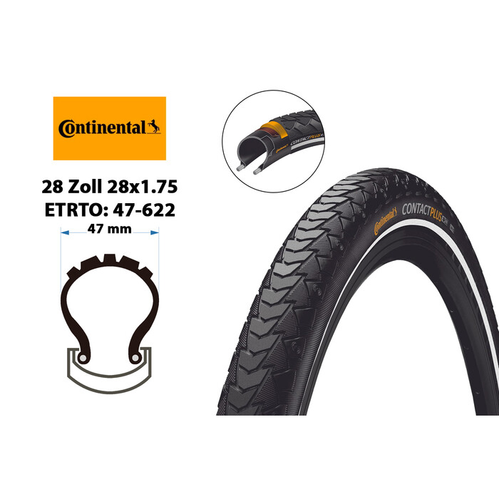 28 Zoll Continental Contact Plus Fahrrad Reifen Mantel Decke Tire 47-622 Reflex