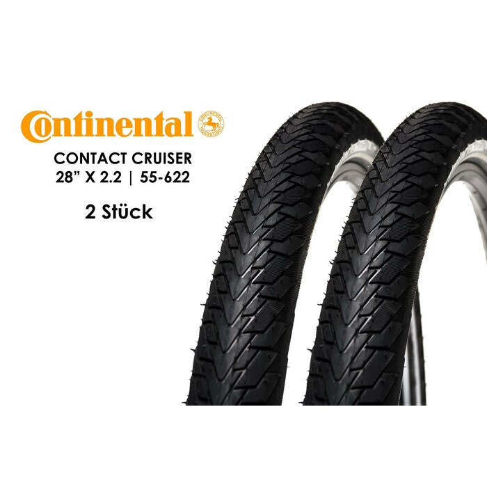 2 Stück 28 Zoll Continental CONTACT Cruiser Fahrrad Reifen 28x2,2 Mantel 55-622 Tire E-25 schwarz