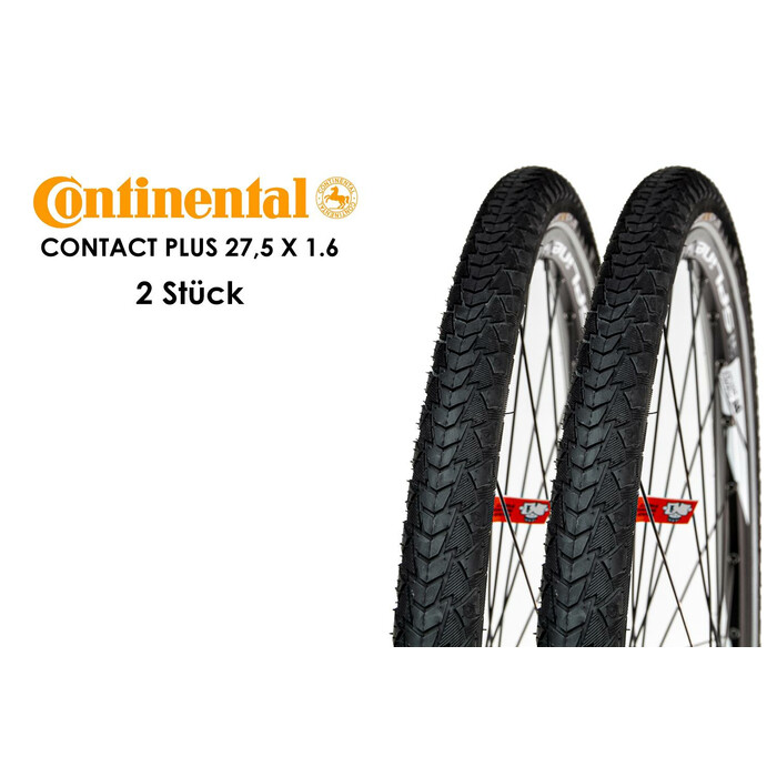 2 Stück CONTINENTAL Contact Plus 27,5 x 1.60 Fahrrad Reifen 42-584 Pannenschutz Mantel schwarz